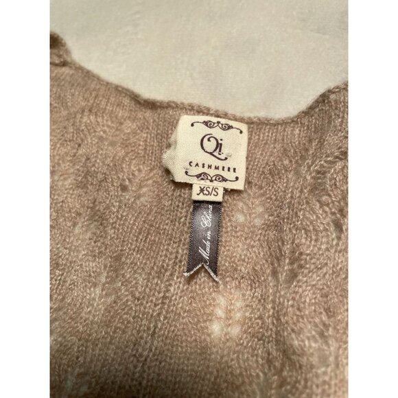 Qi Cashmere Womens Open Front Cardigan XS/S Beige Lightweight - Picture 6 of 10